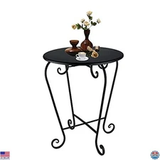 Chic Black Round Metal Patio Side Table - Weather-Resistant Outdoor End Table
