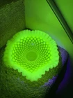 Vintage Fenton Yellow Vaseline Glass Hobnail Ruffles Candy Dish Uranium Glass