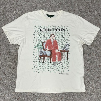 2021 Elton John By Teddy Fresh T Shirt Size XL Cream Illustration Graphic