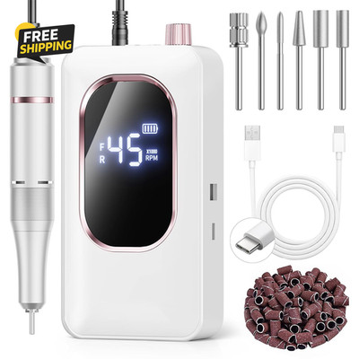 Professional Electric Nail Drill 45000RPM, Portable Nail File for Acrylic Gel