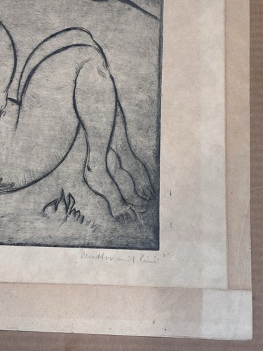 Estampe gravure vintage signée mère et enfant moderniste figuratif maternité art - Photo 8 sur 18
