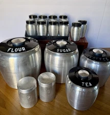 VTG MCM Kromex 17-Piece Spun Aluminum Bakelite Beehive Canisters Spices Rack S&P