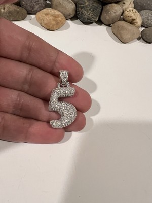 925 Sterling Silber Pave C Z Puffy ''Nummer 5 / Glückszahl'' Anhänger