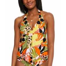 Bar III Jungle Tropical-Print Tankini Swim Set 2pc Size S Boho Halter Hipster