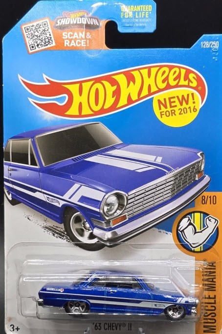 Hot Wheels Muscle Mania 8/10 '63 Chevy II 128/250 - 2016 Blue