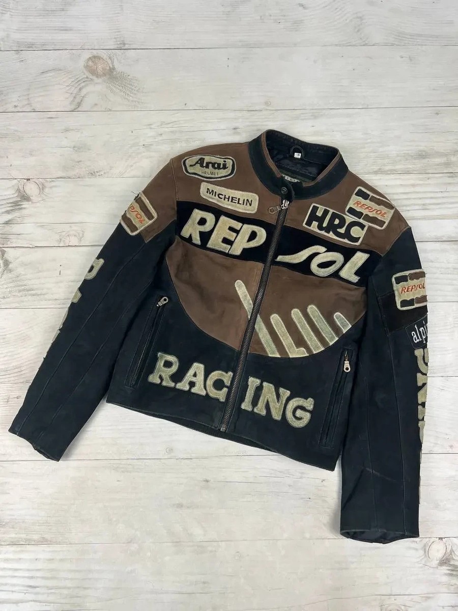 Vintage HONDA Repsol Racing Motorcycle Leather Jacket 90s Men Size