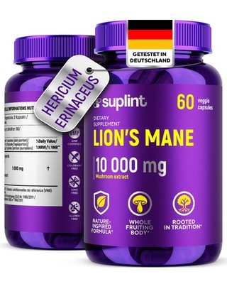 Lions Mane Kapseln 10000 mg   10:1 Löwenmähne Pilz Extrakt 60 g (1er Pack) 