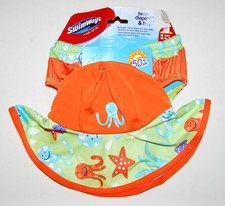 NWT SwimWays Infant Unisex Orange Sea Life Print Swim Diaper  Hat Set sz 12M