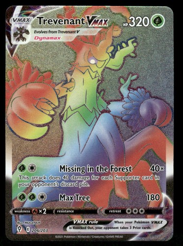 Pokemon Cards Trevenant VMAX 206/203 Evolving Skies Rainbow Rare NM