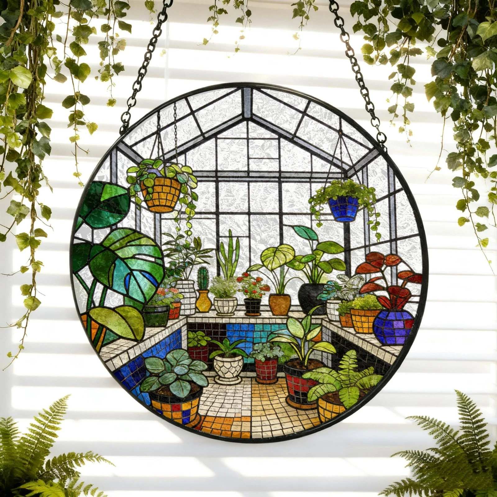Greenhouse Stained Glass Suncatcher Garden Window Hanging Decor