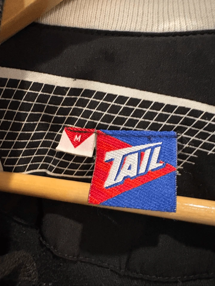 Vintage Tail 90s Black & White Tennis Novelty Printed Windbreaker Jacket Medium - Image 4 of 4