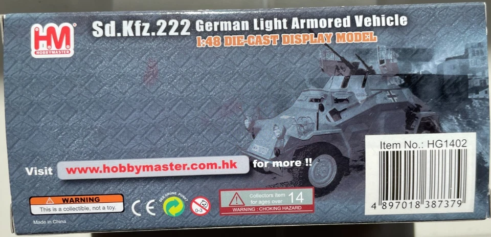 Sd. Kfz.222 Armored Car North Africa 1941 - 1:72 -HobbyMaster model #HG1402 -NEW - Image 3 of 3
