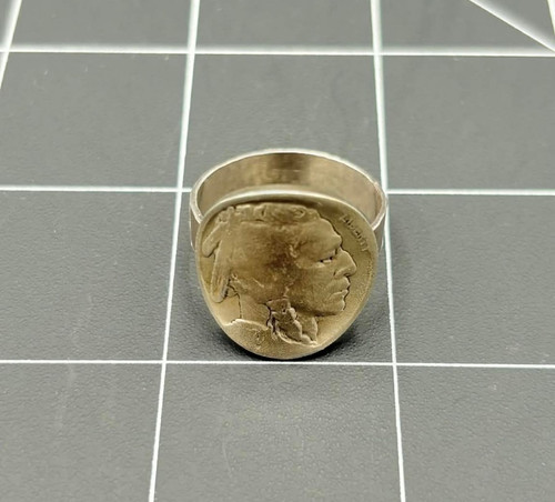 Sterling Silver Buffalo Nickel Wide Hammered Band Signet Ring Size 11.25