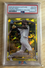 2025 BOWMAN SAPPHIRE EDITION CHROME PROSPECTS LEO DE VRIES YELLOW 54 /75 PSA 10