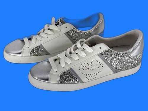 SAM & LIBBY Glitter Silver Sneaker Sparkly Metallic Accent Low Top 8 Shoes