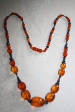 Antike Bernstein Kette Königsberger Schliff - mit Silber Zwischenstücken, 73 cm