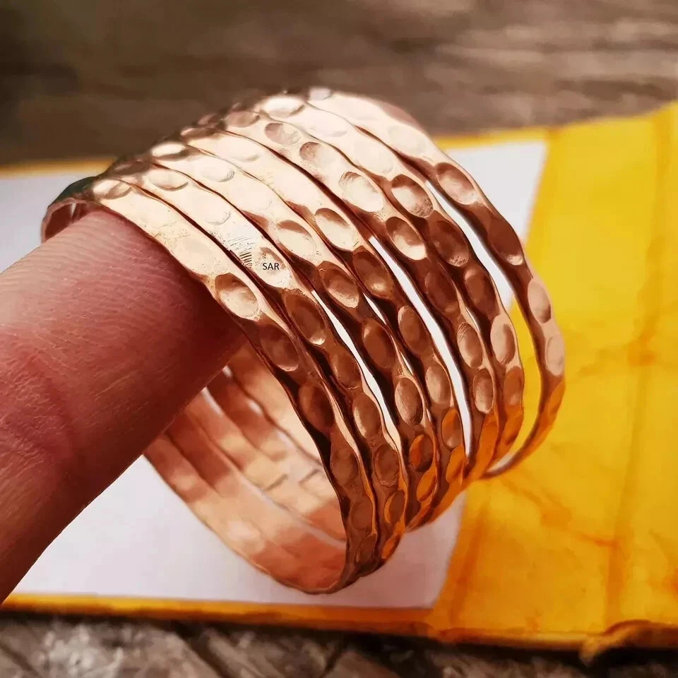 Pure Copper Bangle Set Of 7 Solid Copper Bangle Set of 7 PCs Hammered Bangle All - Image 3 of 4