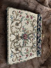 Vintage Tapestry Clutch 1950s Cottagecore Chained Evening Bag MADE IN GERMANY
