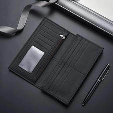 New Brand Men'S Wallet Men'S Long Wallet Youth Fashion Plaid Horizontal Soft Lea