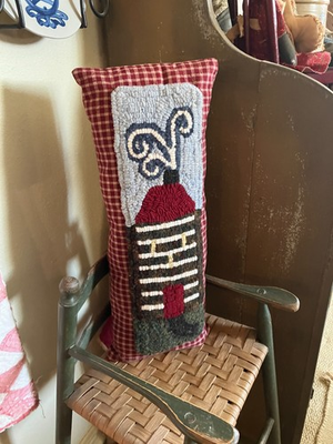 #ad PRIMITIVE FOLK ART Handmade Rug Hooking Hooked LOG CABIN Handmade PILLOW 8quot;X 19quot; $94.99