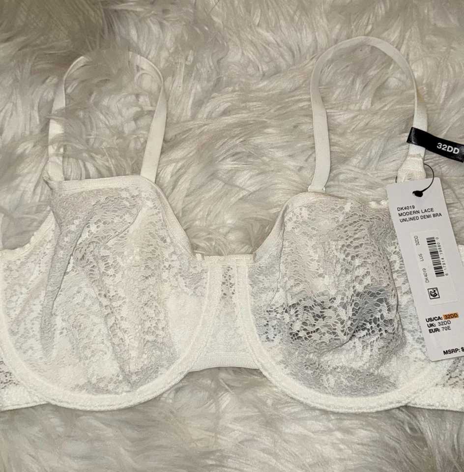 DKNY Modern Lace Sheer Demi Bra Unlined Underwire Womens 32DD White DK4019 New - Image 3 of 4