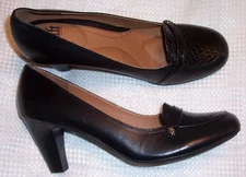 Sofft Womens Size 10M Black  Leather Slip On 3" Heel Loafer Pumps NEW