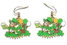 St. Patrick's Day Earrings Lucky Shamrock, Green Beer, Leprechaun Irish Festival