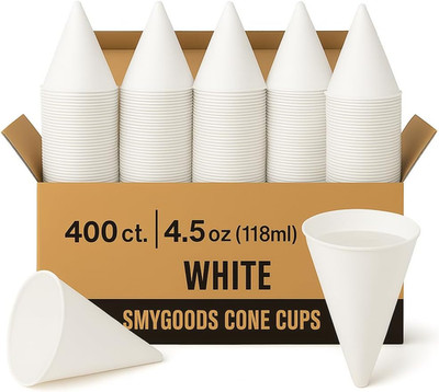 Disposable White Paper Cone Cups (Pack of 400-4.5 Oz) Eco-Friendly, Leak-Proof,