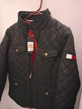 Tommy Hilfiger Quilted Black Jacket Petites Small, Zipped Pockets, Logo Patch