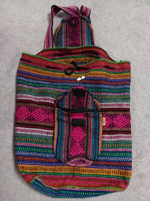 Artesanias Mr Pinzon Mexican Woven Backpack Indian Bag Pink Purple