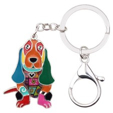 Enamel Alloy Sitting Basset Hound Dog Keychains Purse Key Ring Pets Bag Charms