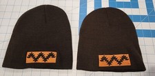 Pair Black 100 Acrylic Stocking Beane Knit Ski Watch Cap Zig Zag Embroidering