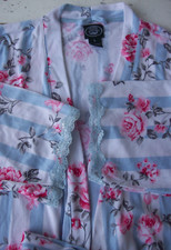 Laura Ashley Cottage Rose Stripe Long Sleeve Stretch Robe Women's L REALLY SOFT 