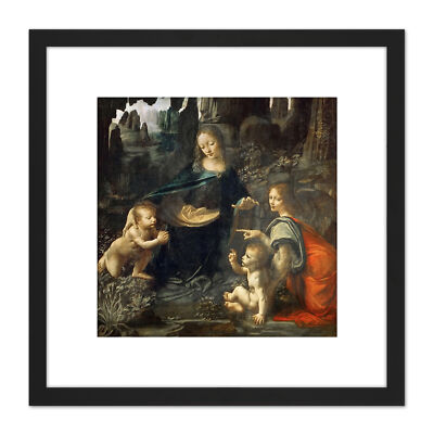 Leonardo Da Vinci Virgin Of The Rocks Painting Square Framed Wall Art 9X9 In