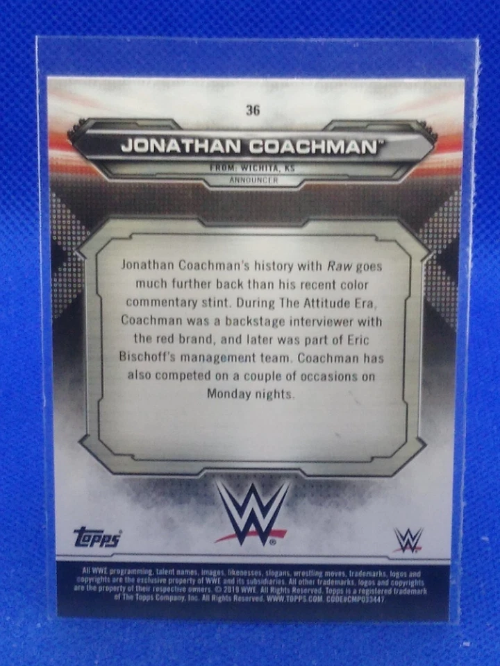AUTOGRAPH Jonathan Coachman 2019 Topps WWE #36 - Image 2 of 2