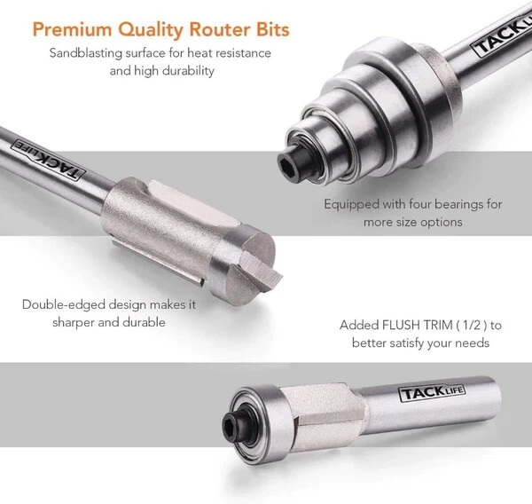 19Pcs Router Bits, Tacklife 15Pcs Professional Router Bit Set with 4Pcs ...