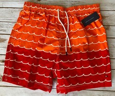 TOMMY HILFIGER 6.5" COSTAL SWIMMING TRUNKS ORANGE RED WAVES MENS XL NEW 69