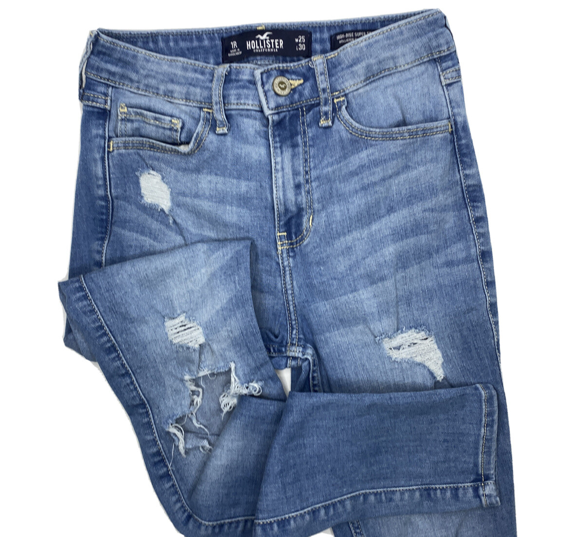 Hollister Jeans Sz 1R W25 L30 High-Rise Super Skinny  Classic Stretch Destroyed