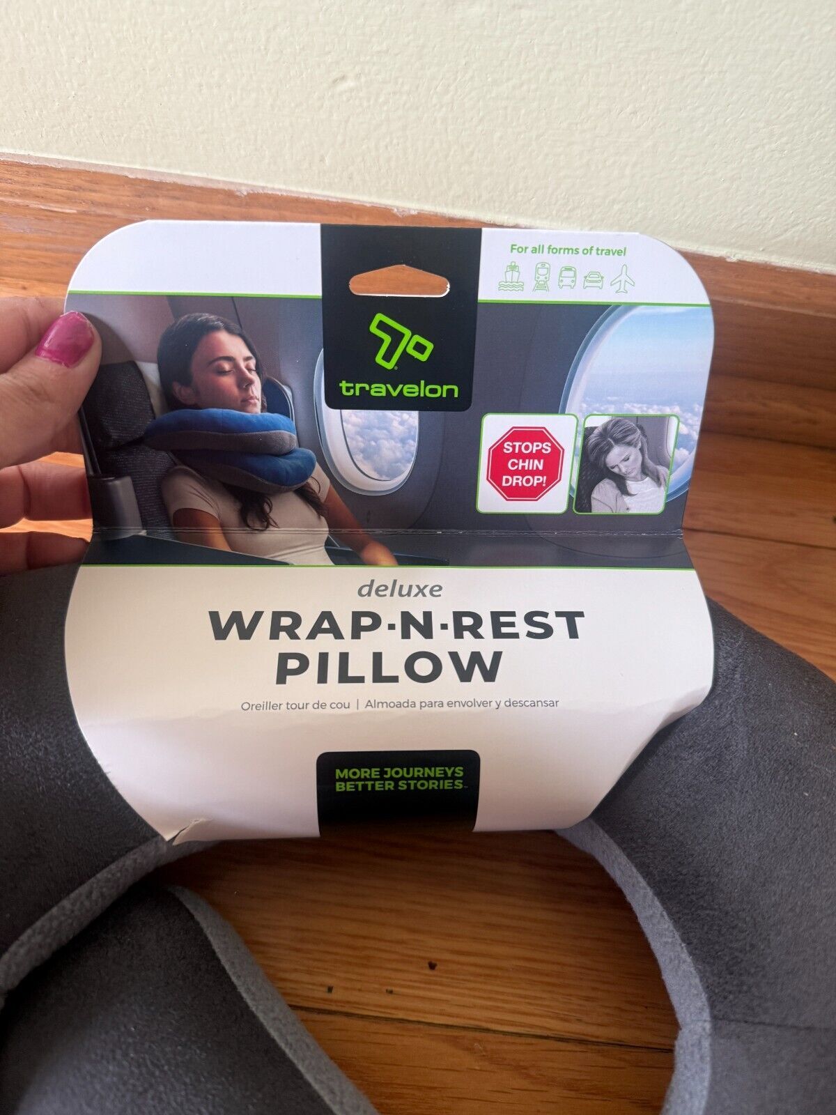 $40 New Travelon Deluxe Wrap N Rest Pillow Medium Blue Gray