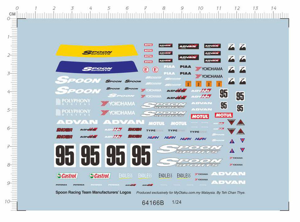1/24 Spoon 95 Racing Sports Car Logos Markings 95 Model kit Water Decal