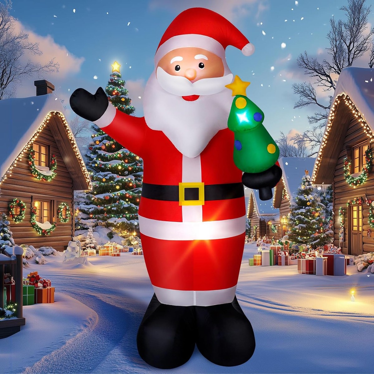 Weihnachtsmann Aufblasbar mit LED Beleuchtet Aufblasbare Weihnachtsdeko Außen
