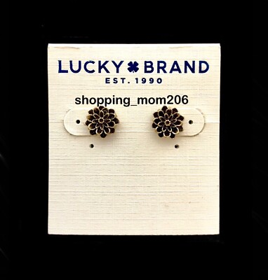 Lucky Brand Gold Tone Black Flower Stud Earrings