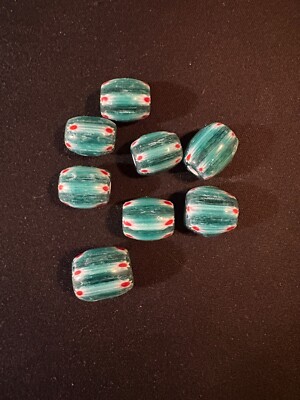 8 Glass beads set - chevron unique rare beautiful beads ~15mm (B1209) turquoise