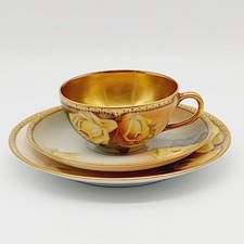 3-tlg. Set Tee- Prunk- Gedeck Rose THOMAS Royal Bayreuth BAVARIA um 1920 Gold 