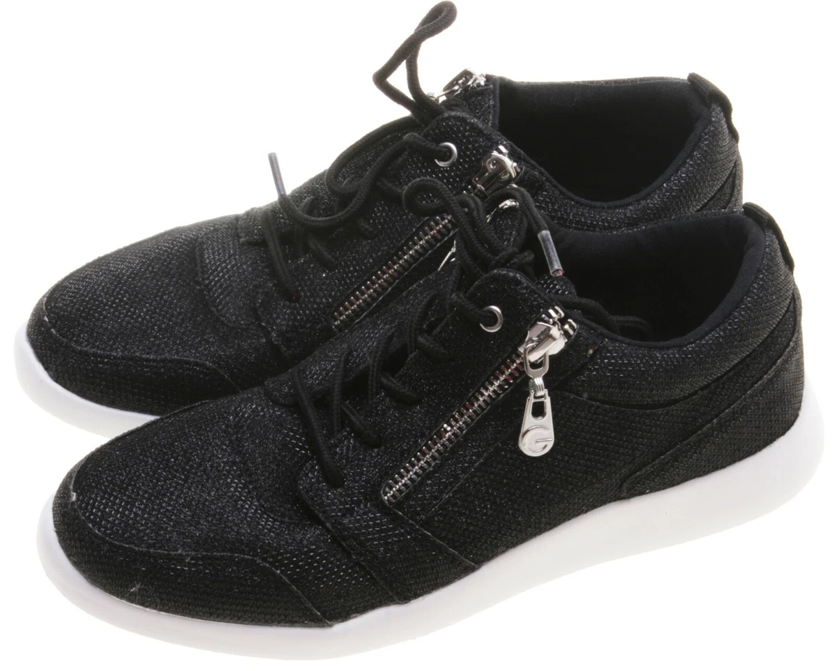 G by Guess Womens Blazin Metallic Zipper Fashion Sneakers Black
