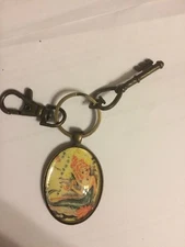 Retro 1950s Redhead Mermaid Key chain w/ Antique Key & Swivel Clip
