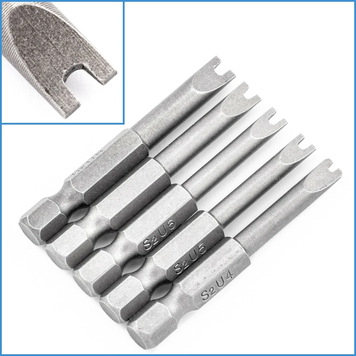 5pcs U4 U8 Spanner Slotted U Shaped Magnetic Hex Bit Head Driver Tool Kit Slot