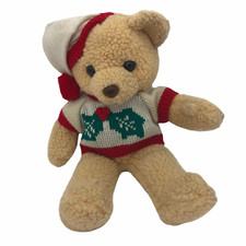 Christmas Teddy Bear Holiday Plush in Holly Sweater Curly Fur Stuffed Animal