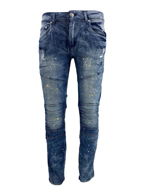 Herren Georgio Peviani Slim Fit Paint Splatter Denim Jeans | PV Filbury Light NEU