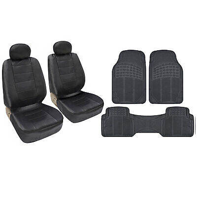 carXS Premium Black PU Leather Bucket Car Seat Covers & 3 Piece Floor Mats